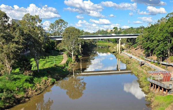 The Bremer River flowing quietly through the city.